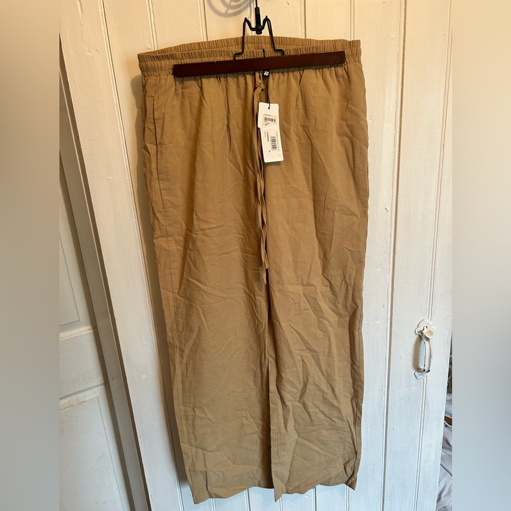 NEW Molly bracken medium tan linen like wide leg woven pant